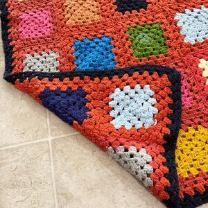 Vintage Handmade Granny Square Afghan Blanket Crochet Large 75” x 47” Multicolor